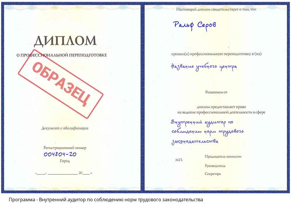 Внутренний аудитор по соблюдению норм трудового законодательства Горно-Алтайск