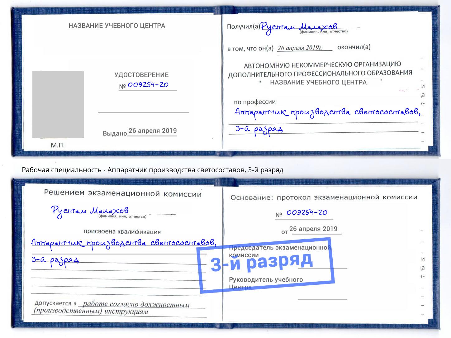 корочка 3-й разряд Аппаратчик производства светосоставов Горно-Алтайск