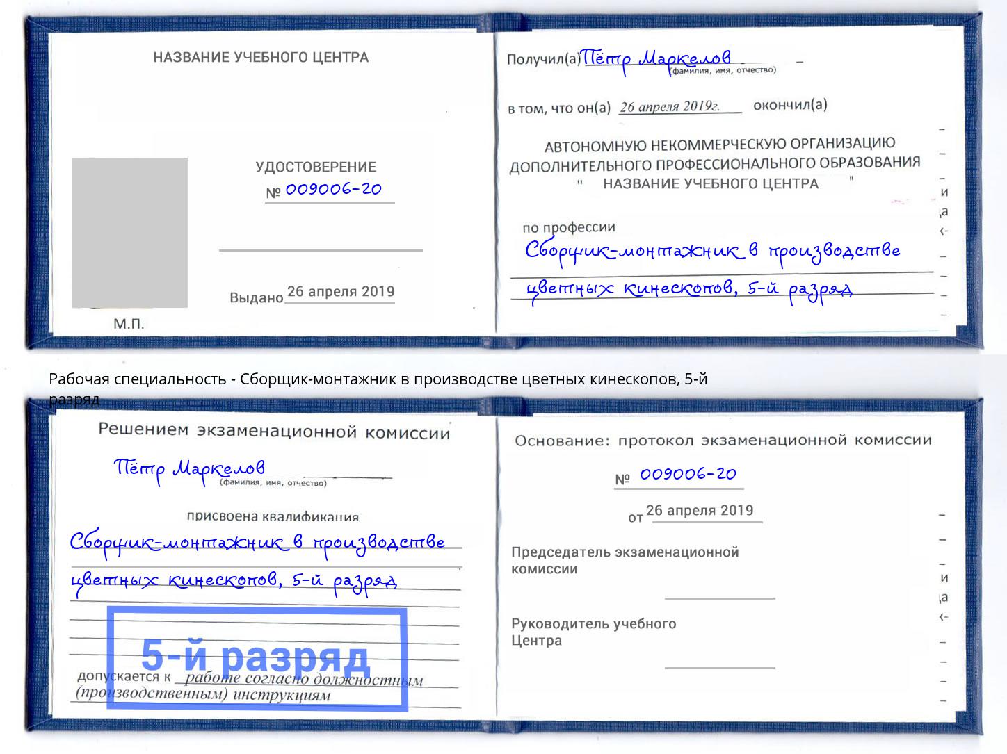 корочка 5-й разряд Сборщик-монтажник в производстве цветных кинескопов Горно-Алтайск