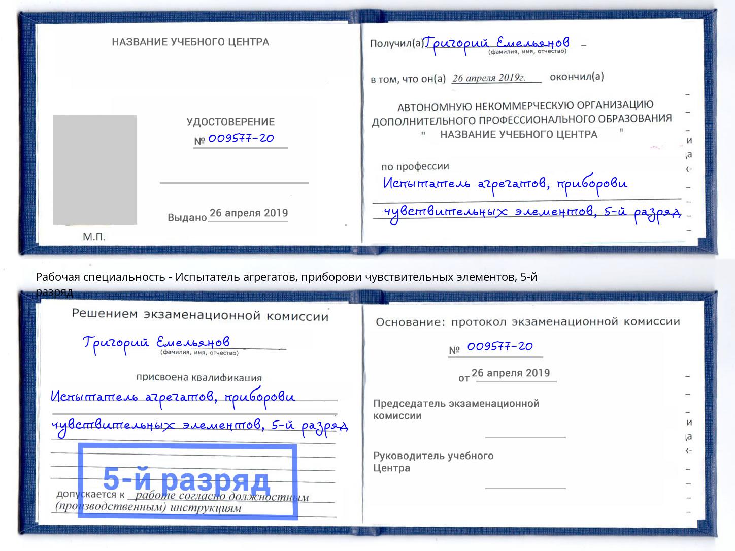 корочка 5-й разряд Испытатель агрегатов, приборови чувствительных элементов Горно-Алтайск