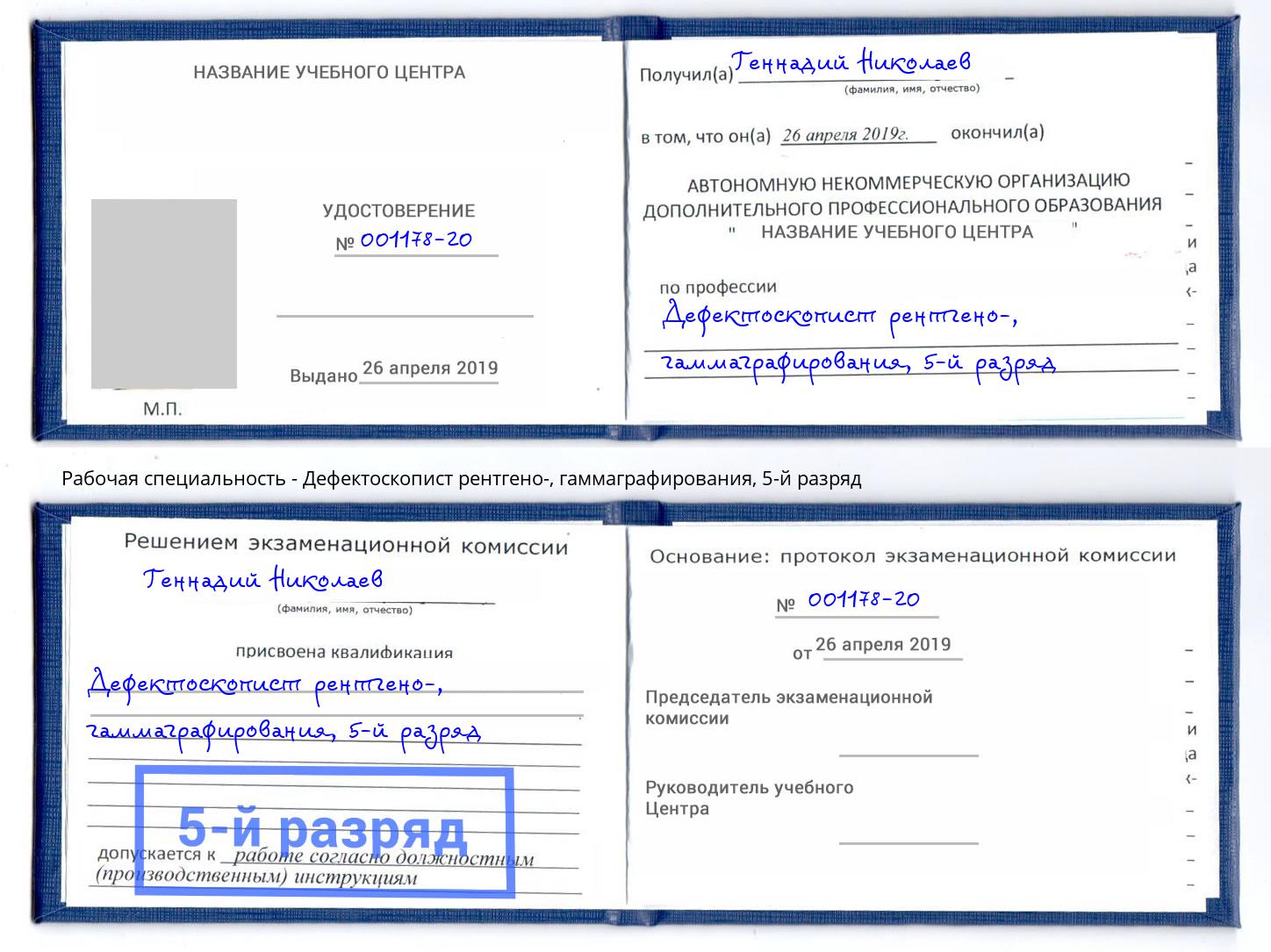 корочка 5-й разряд Дефектоскопист рентгено-, гаммаграфирования Горно-Алтайск