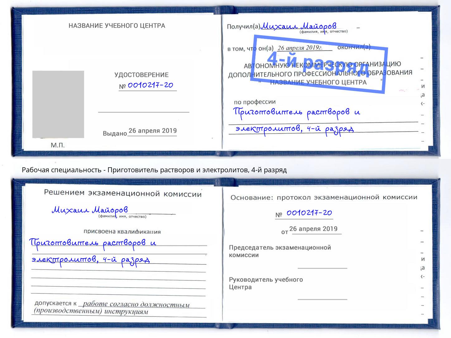 корочка 4-й разряд Приготовитель растворов и электролитов Горно-Алтайск