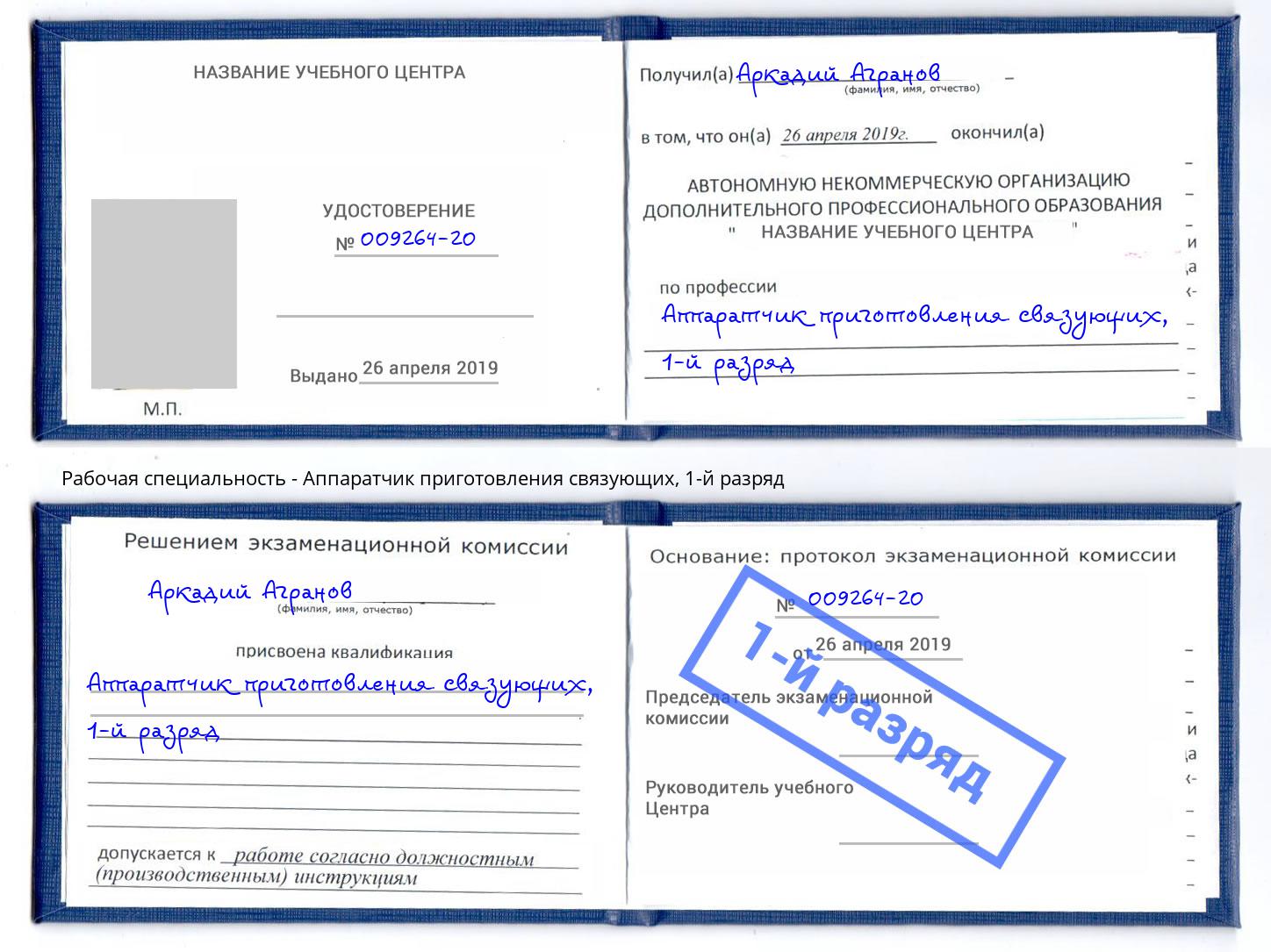 корочка 1-й разряд Аппаратчик приготовления связующих Горно-Алтайск