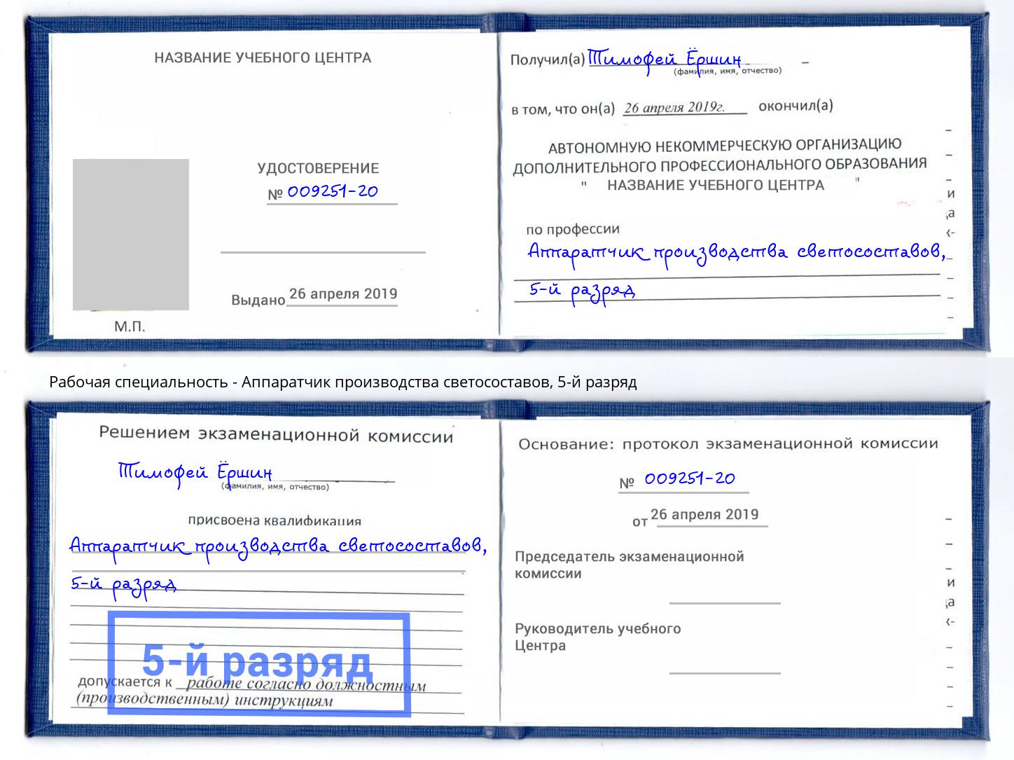 корочка 5-й разряд Аппаратчик производства светосоставов Горно-Алтайск
