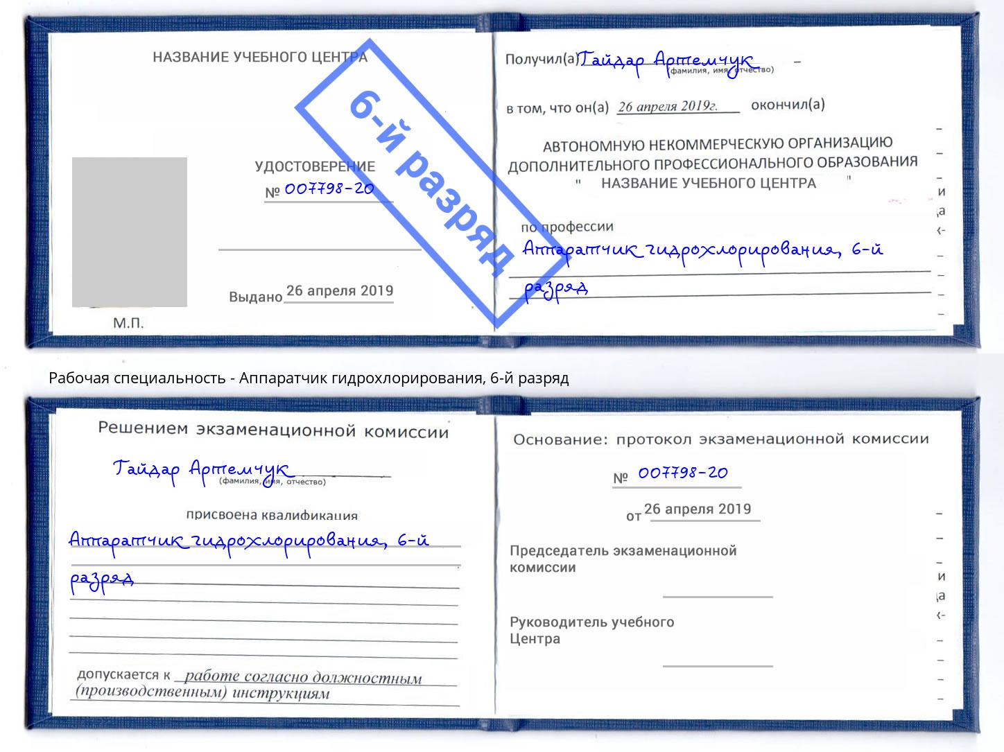 корочка 6-й разряд Аппаратчик гидрохлорирования Горно-Алтайск