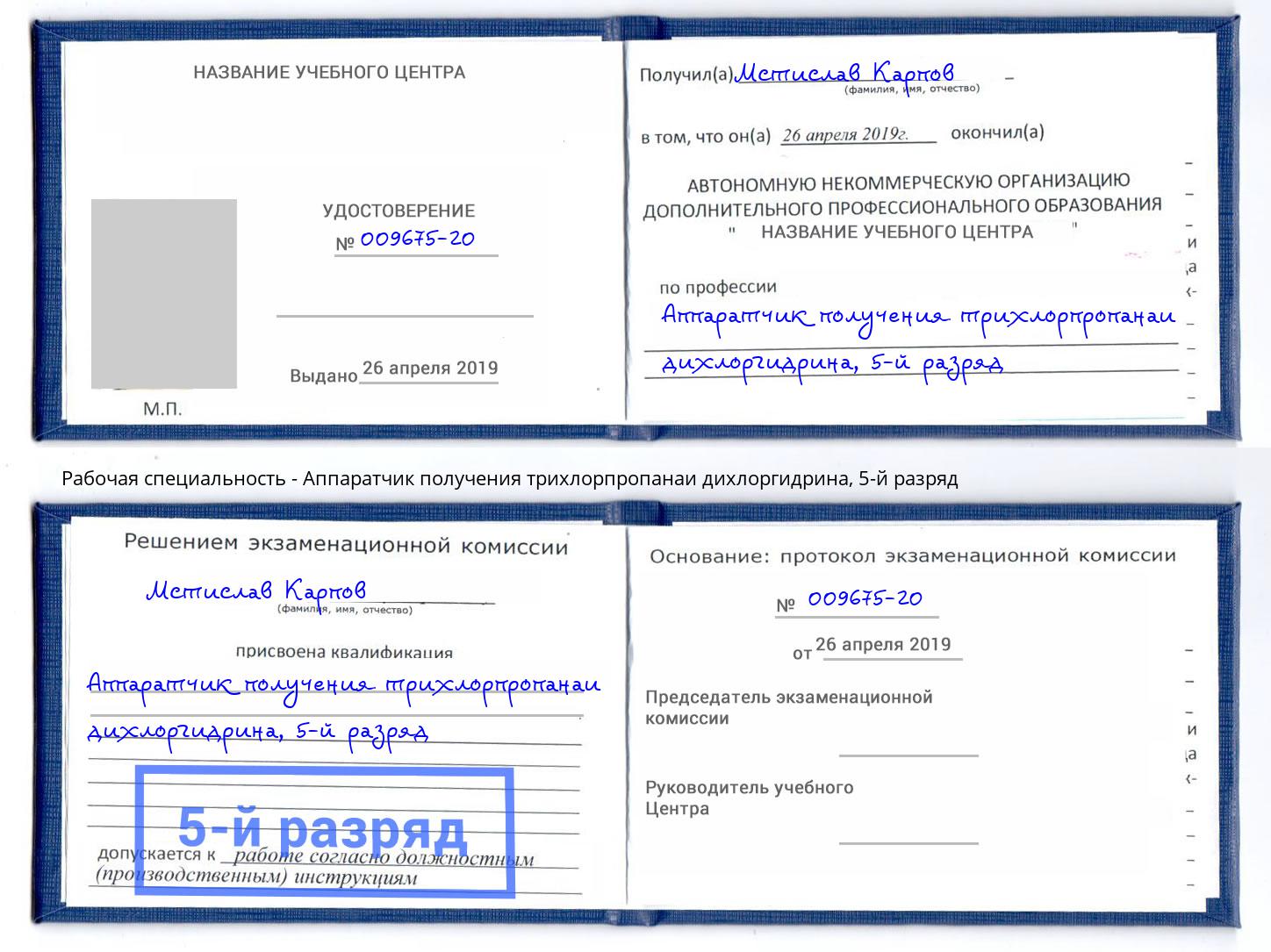 корочка 5-й разряд Аппаратчик получения трихлорпропанаи дихлоргидрина Горно-Алтайск