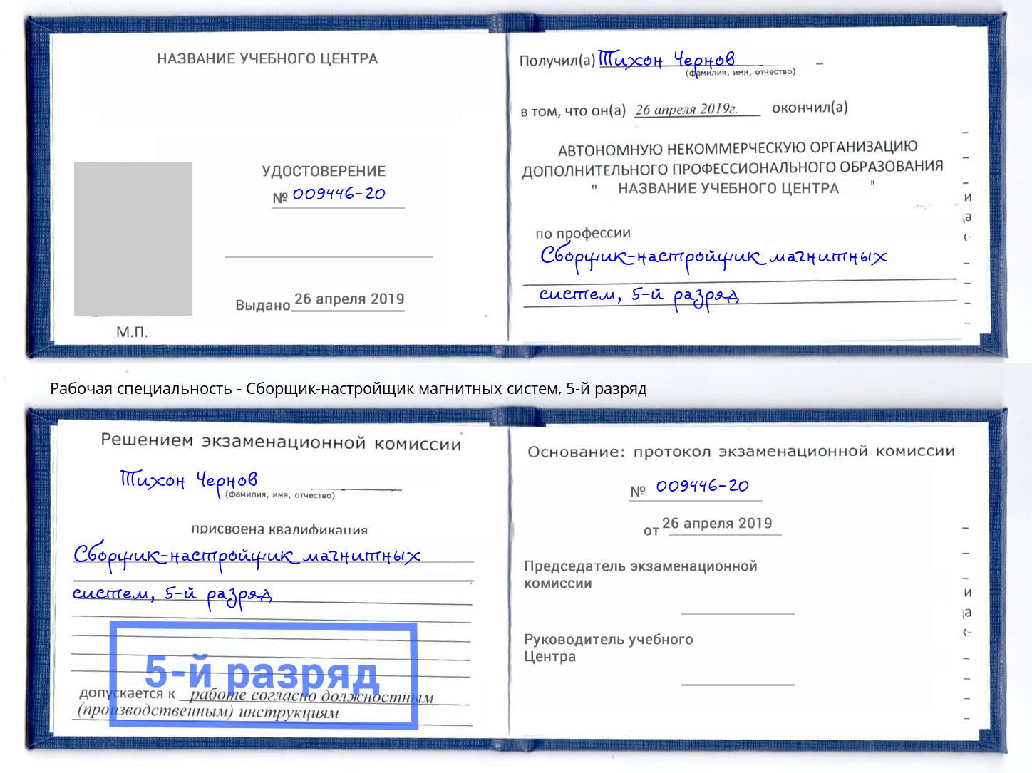корочка 5-й разряд Сборщик-настройщик магнитных систем Горно-Алтайск