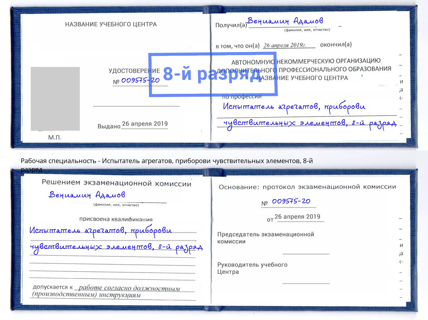 корочка 8-й разряд Испытатель агрегатов, приборови чувствительных элементов Горно-Алтайск