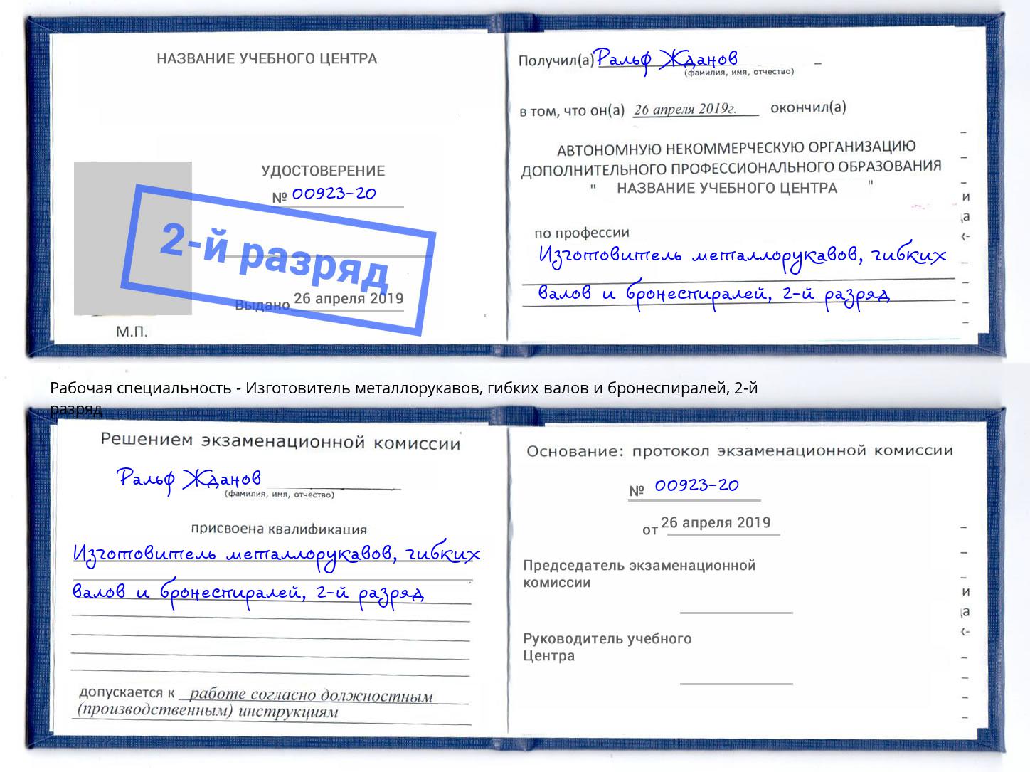 корочка 2-й разряд Изготовитель металлорукавов, гибких валов и бронеспиралей Горно-Алтайск